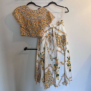 Farm Rio Lace Cashew Crop Top and Matching Skirt